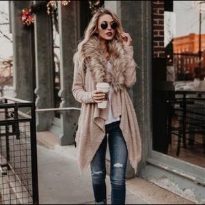 Vici Coffee Talk Faux Fur Trim Cardigan